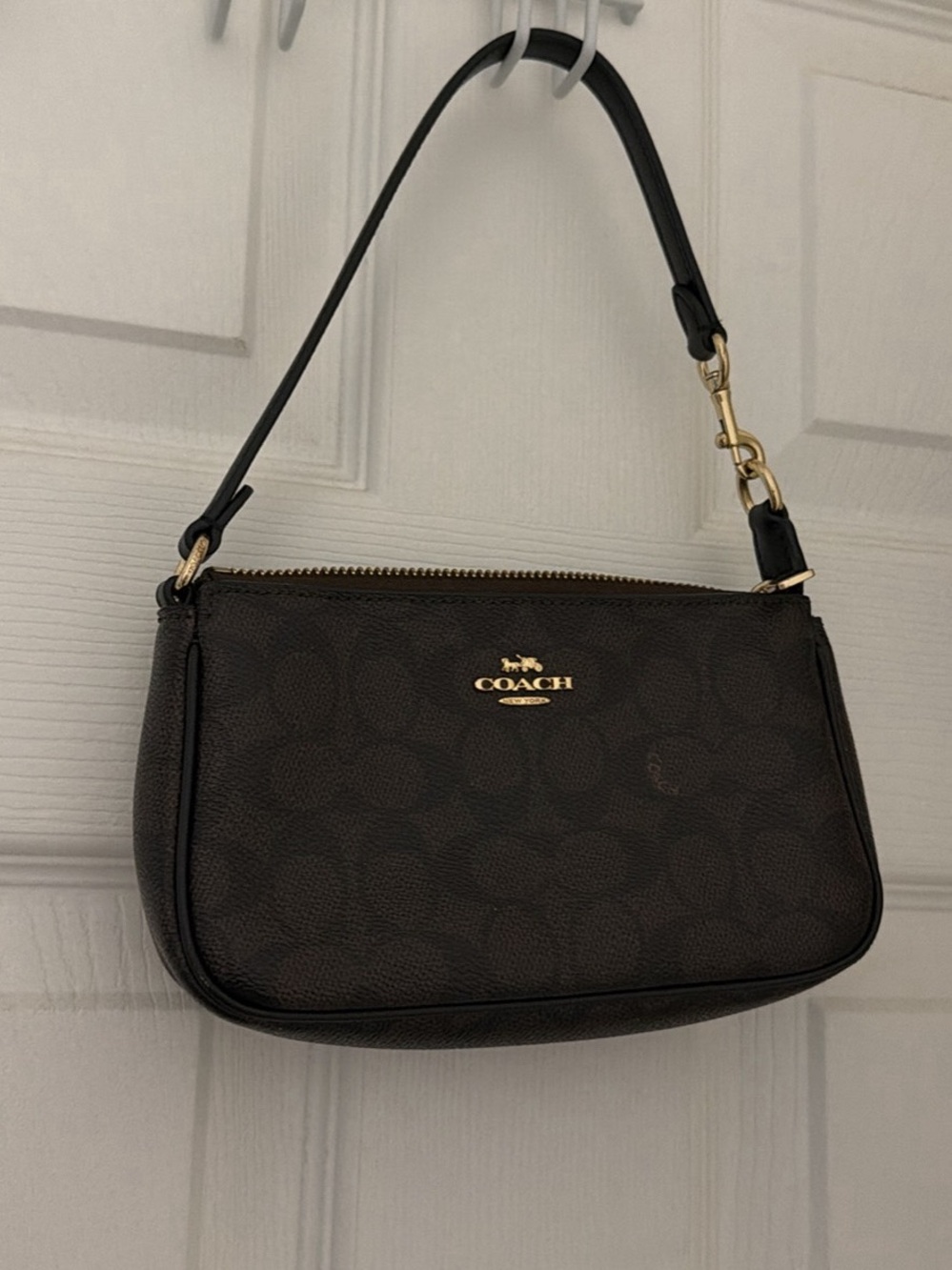 Coach Black/Brown Signature Small Shoulder Bag with Gold Hardware